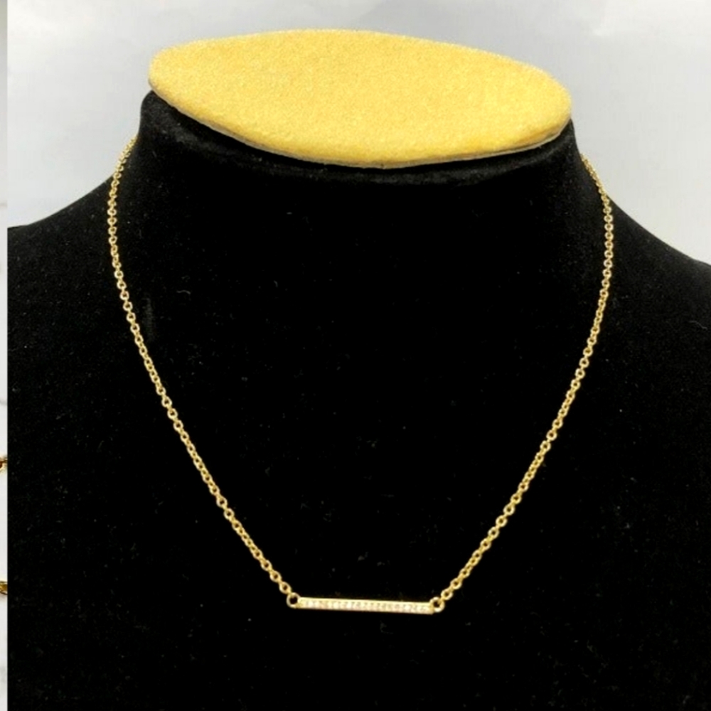 Gold tone stick bar CZ diamond necklace